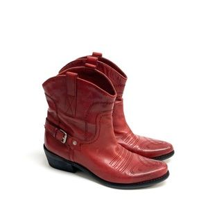 Franco Sarto Waco Cherry Leather Ankle Boots - Size 8